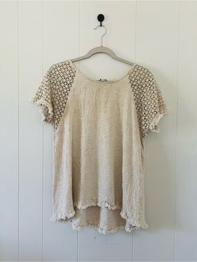 Umgee Cream Crochet-Sleeve Women's Top